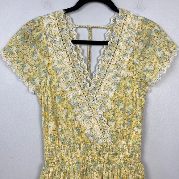 American Eagle Garden Party Faux Wrap Dress Yellow Floral Boho Summer Size Small - Picture 3 of 12